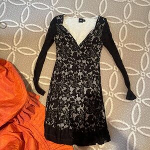 ASOS Black and Gray Floral Long Sleeve Dress